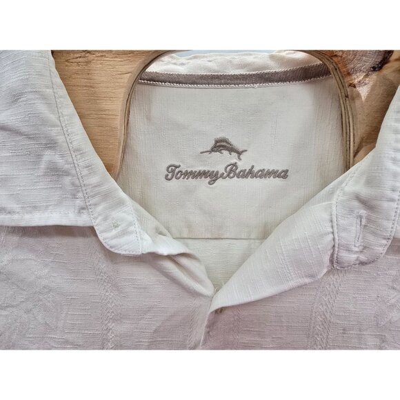 Tommy Bahama Mens 3XLT White Short Sleeve Button Silk Shirt Jacquard Floral - Picture 4 of 5